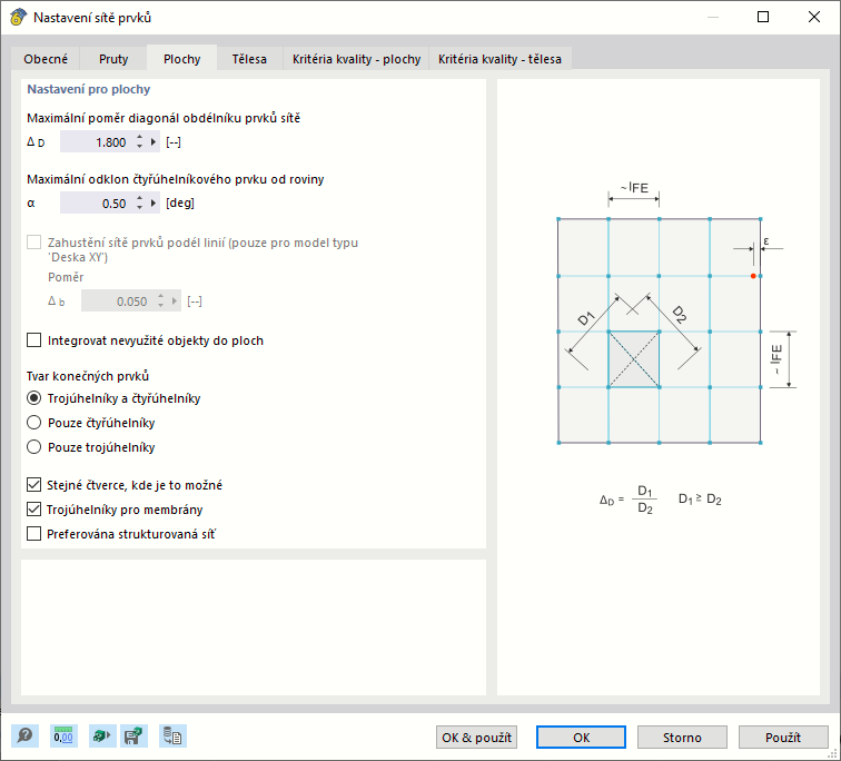 Dialog 'Nastavení sítě', záložka 'Plochy'