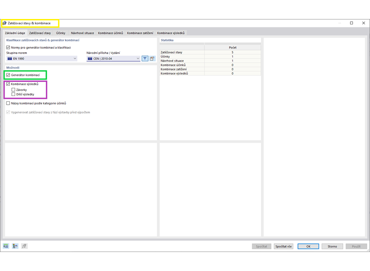 Generátor kombinací v programu RFEM 6