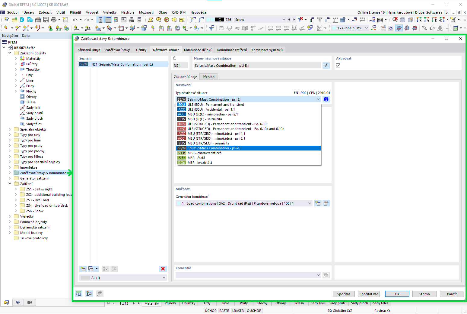 Kombinace hmot pro modální analýzu