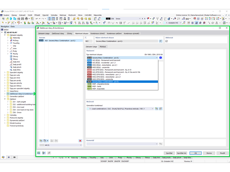 Kombinace hmot pro modální analýzu