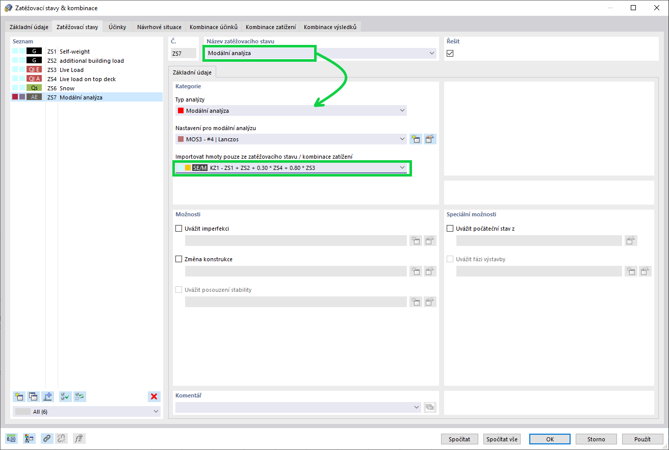 Modální analýza jako zatěžovací stav