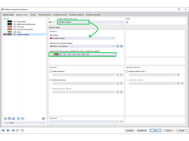 Modální analýza jako zatěžovací stav
