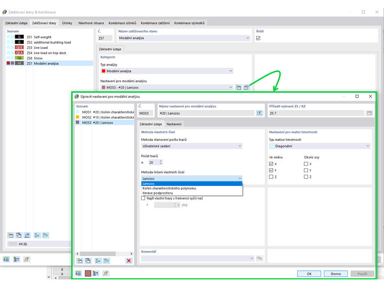 Nastavení pro modální analýzu