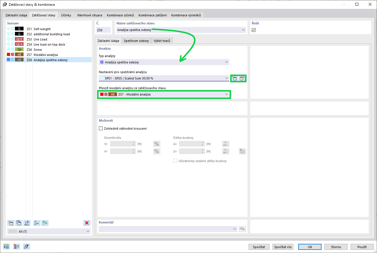 Analýza spektra odezvy jako zatěžovací stav