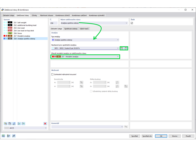 Analýza spektra odezvy jako zatěžovací stav