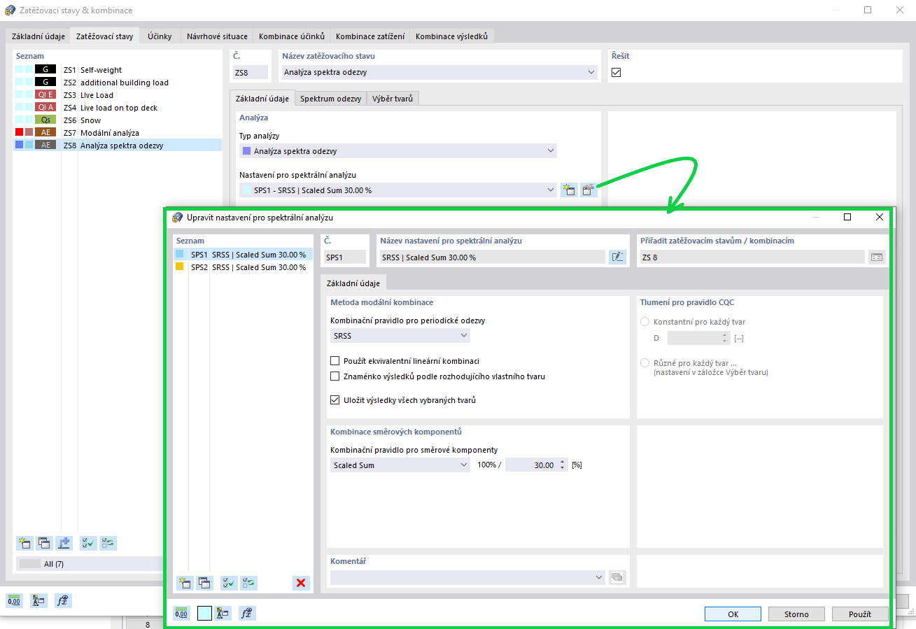 Nastavení pro spektrální analýzu