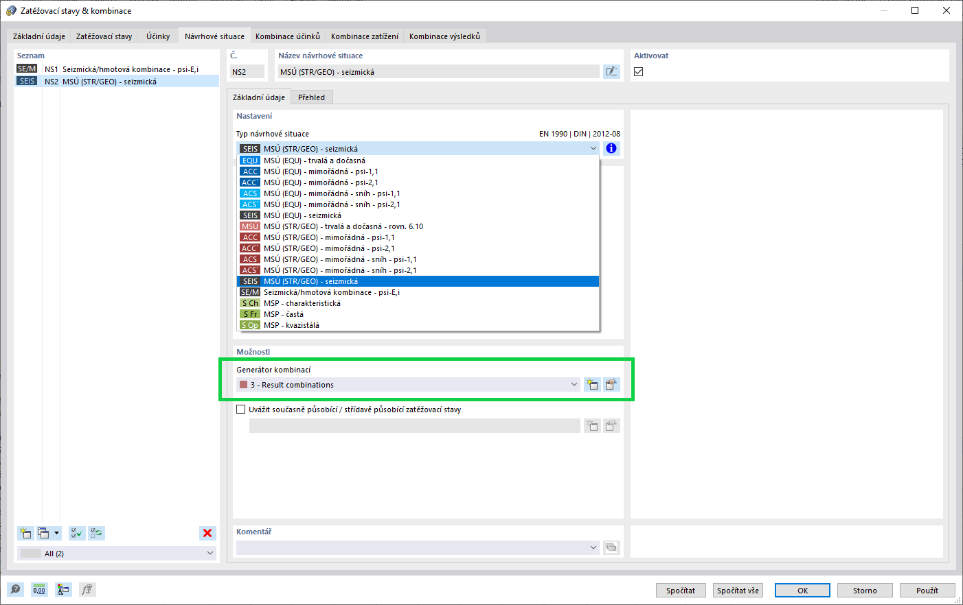 Návrhová situace typu seizmicita