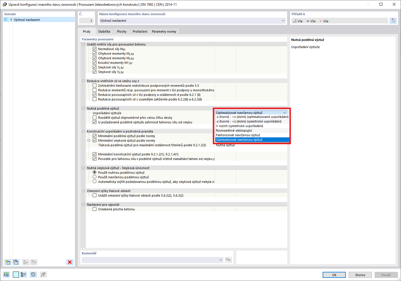 FAQ 005128 | Co znamenají dva pojmy „Faktorizovat navrženou výztuž“ a „Optimalizovat navrženou výztuž“ v Posouzení železobetonových konstrukcí.