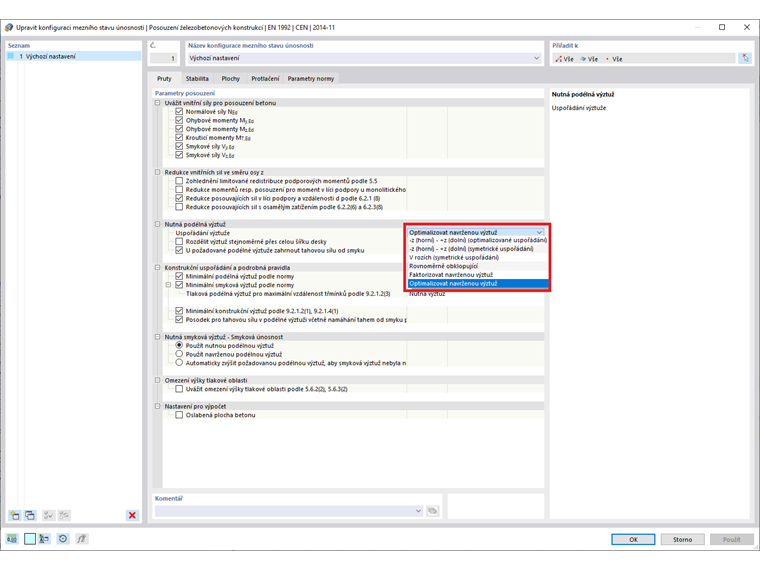 FAQ 005128 | Co znamenají dva pojmy „Faktorizovat navrženou výztuž“ a „Optimalizovat navrženou výztuž“ v Posouzení železobetonových konstrukcí.