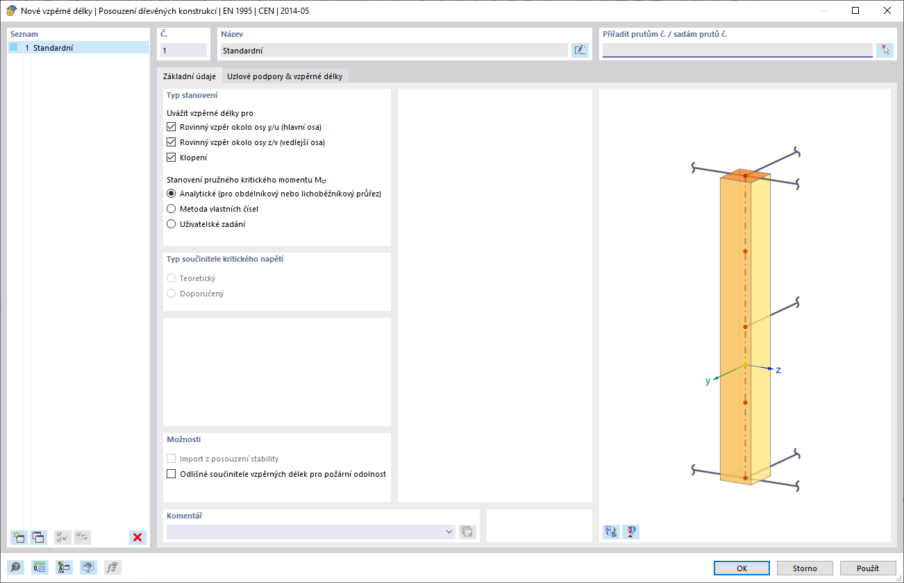 Dialog „Nové vzpěrné délky“