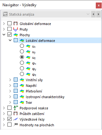 Výběr lokálních deformací plochy v navigátoru