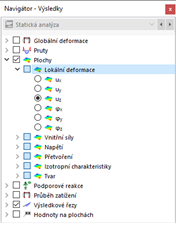 Výběr lokálních deformací plochy v navigátoru