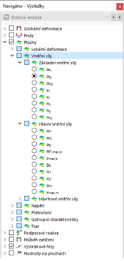 Výběr vnitřních sil na ploše v navigátoru