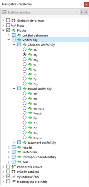 Výběr vnitřních sil na ploše v navigátoru