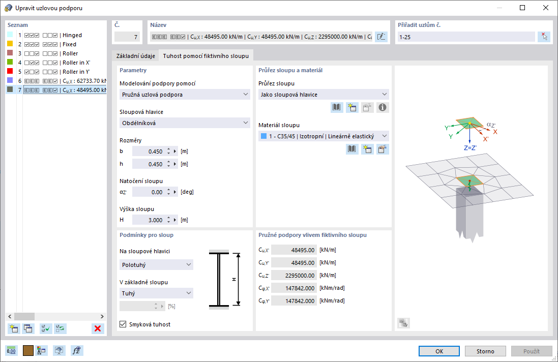Stanovení tuhosti pomocí fiktivního sloupu