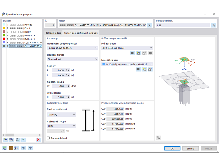 Stanovení tuhosti pomocí fiktivního sloupu