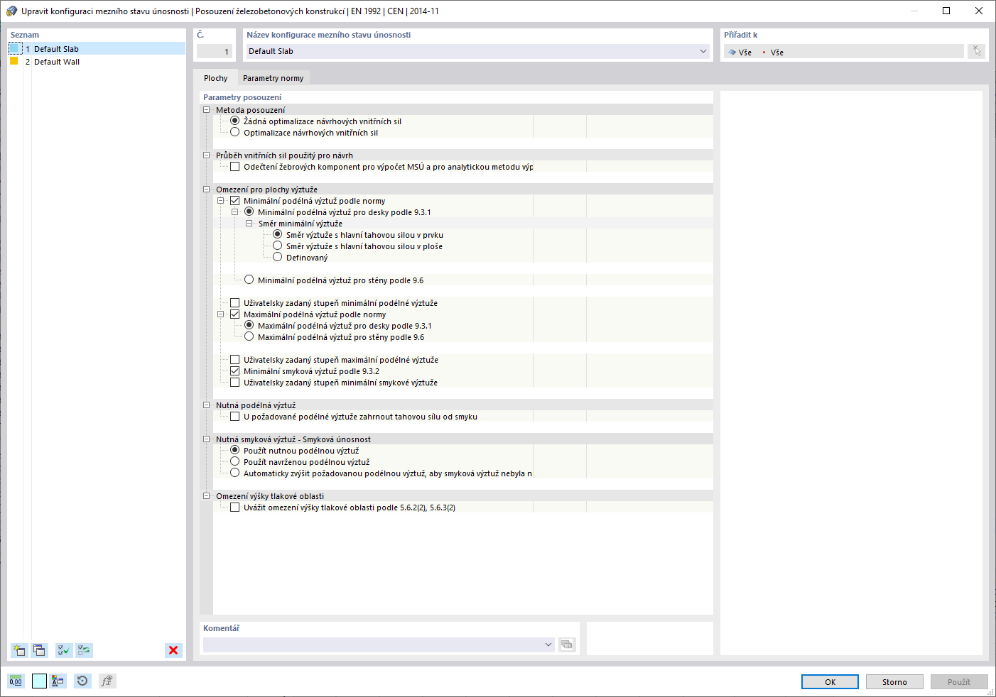 Nastavení konfigurace mezního stavu únosnosti