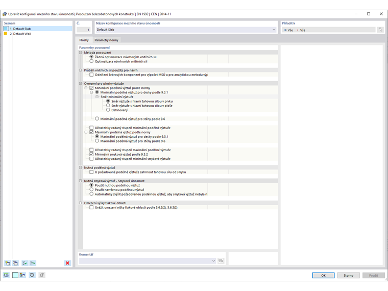 Nastavení konfigurace mezního stavu únosnosti