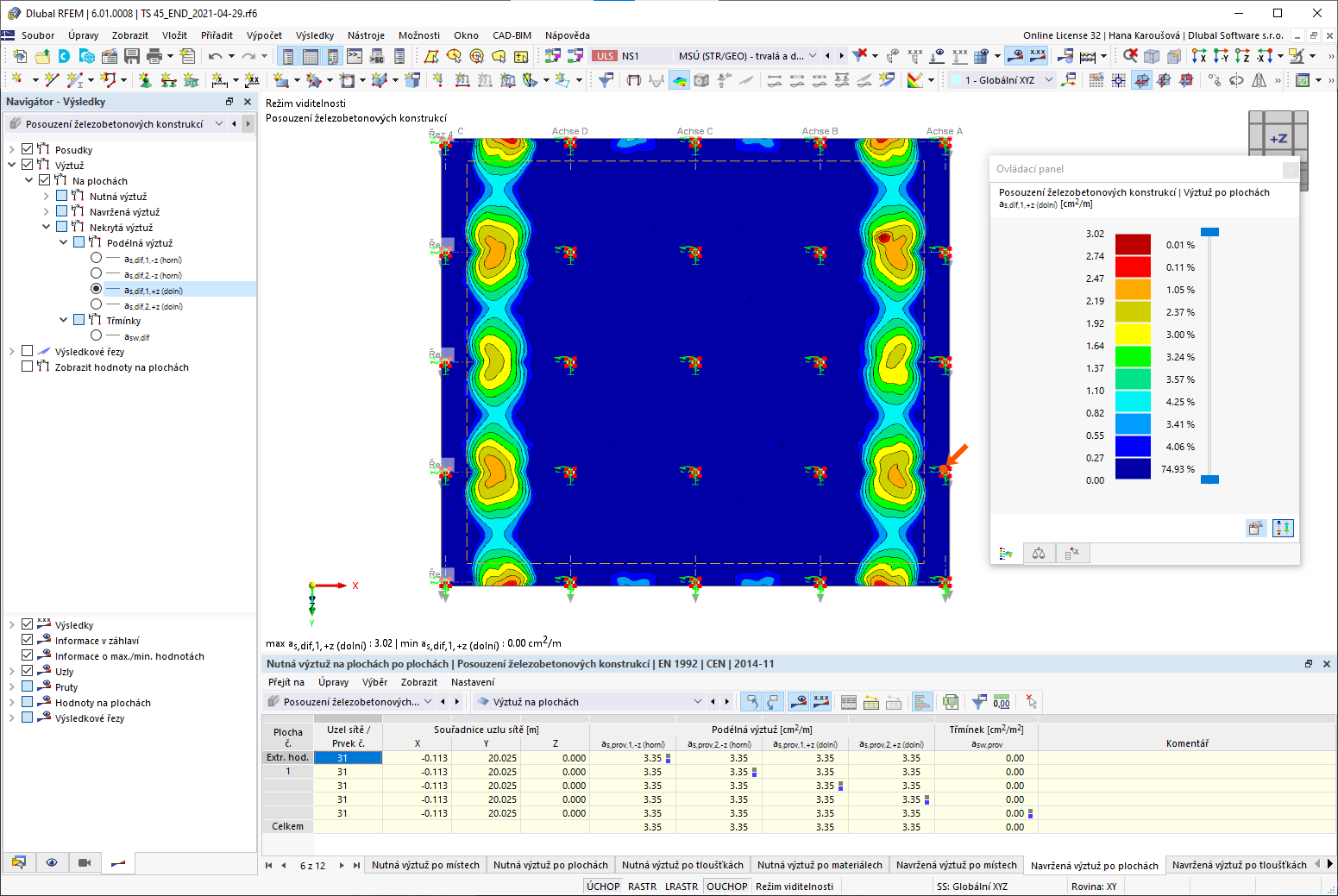 Nekrytá výztuž as,1,dolní