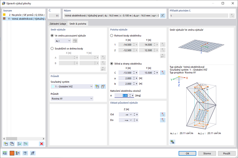 Směr a místo přídavné výztuže
