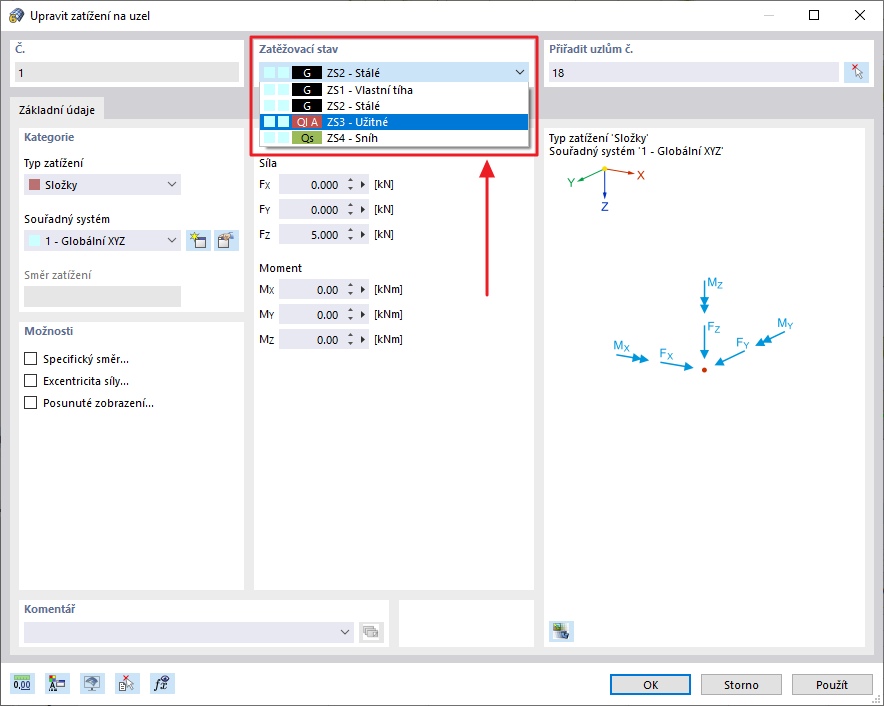 FAQ 005133 | Jak mohu přiřadit existující zatížení jinému zatěžovacímu stavu?