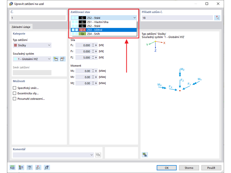 FAQ 005133 | Jak mohu přiřadit existující zatížení jinému zatěžovacímu stavu?
