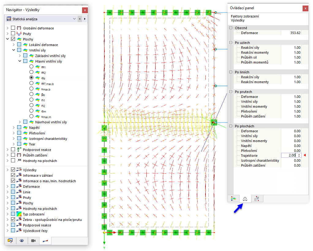 Zobrazení trajektorií hlavních os