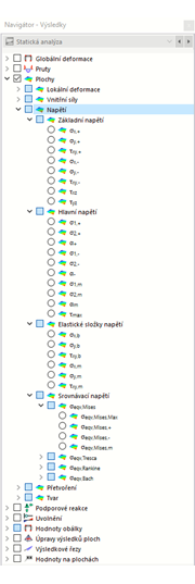 Výběr plošných napětí v navigátoru