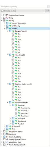 Výběr plošných napětí v navigátoru
