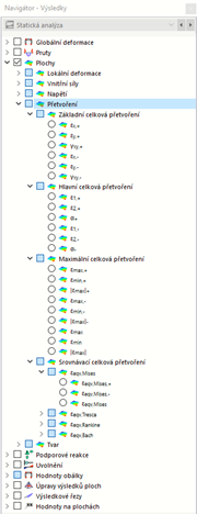 Výběr přetvoření ploch v navigátoru
