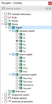 Výběr napětí tělesa v navigátoru
