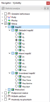 Výběr napětí na tělese v navigátoru