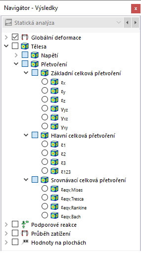Výběr přetvoření těles v navigátoru