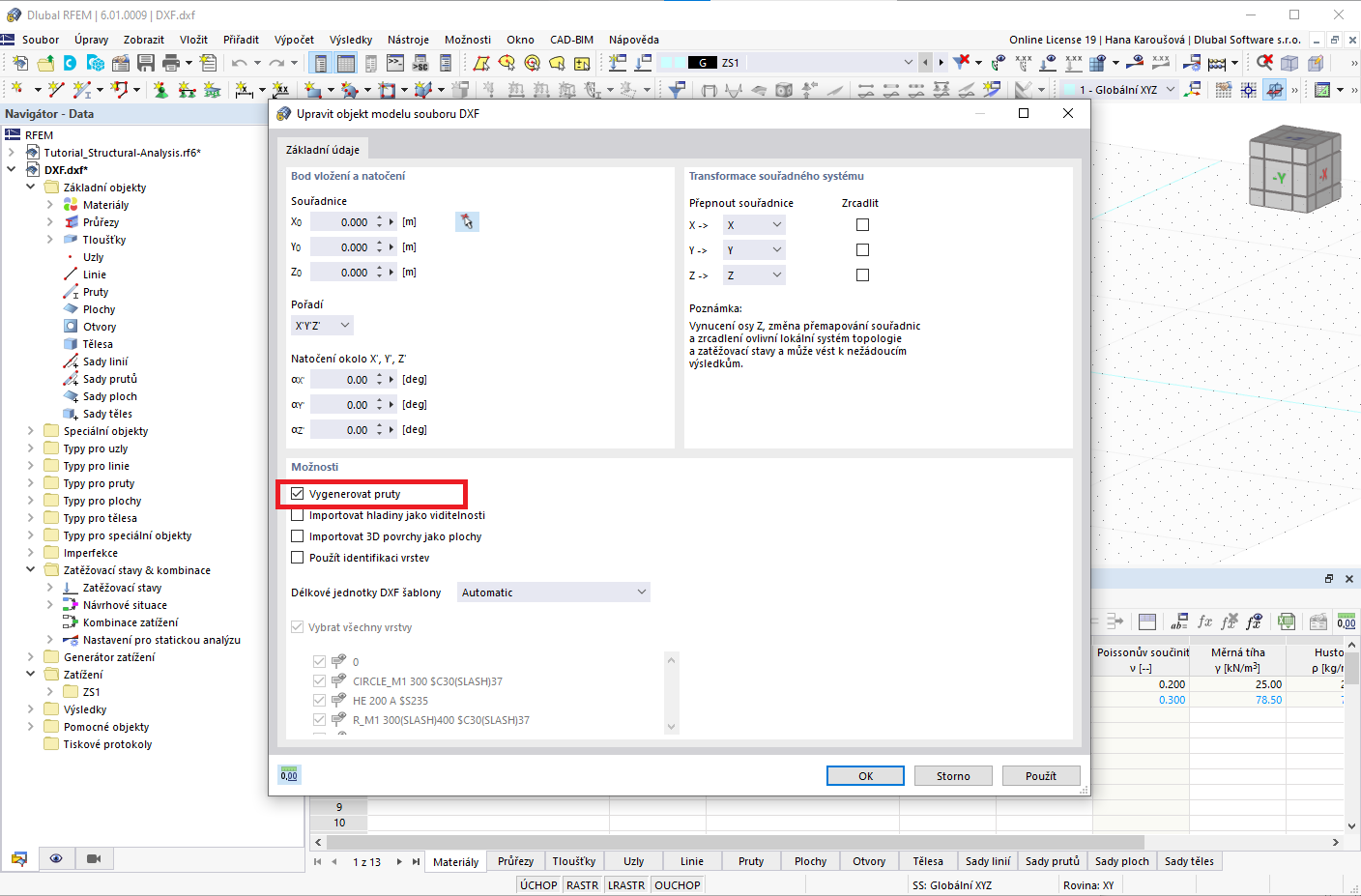 FAQ 005141 | Je možné při importu DXF souboru do programu RFEM vytvořit také pruty?