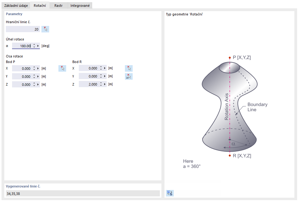Zadání rotační plochy