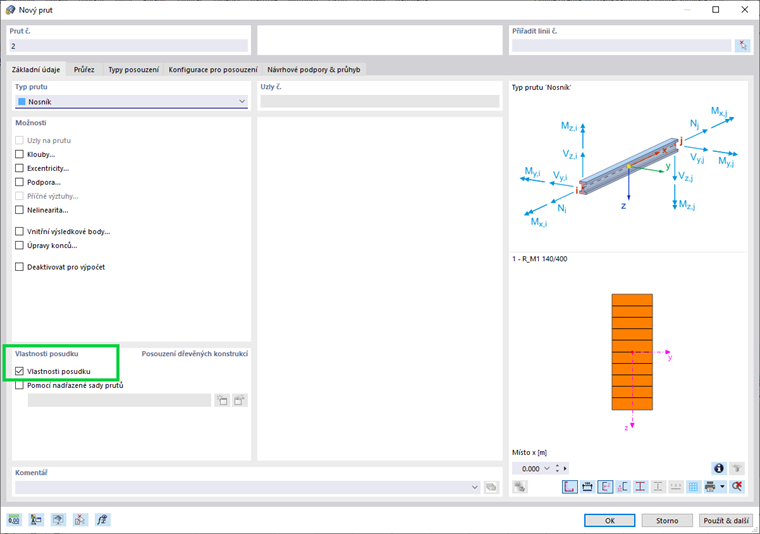 Položka zaškrtávacího políčka pro vlastnosti posouzení