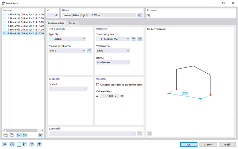 Dialog ' Nová kóta '