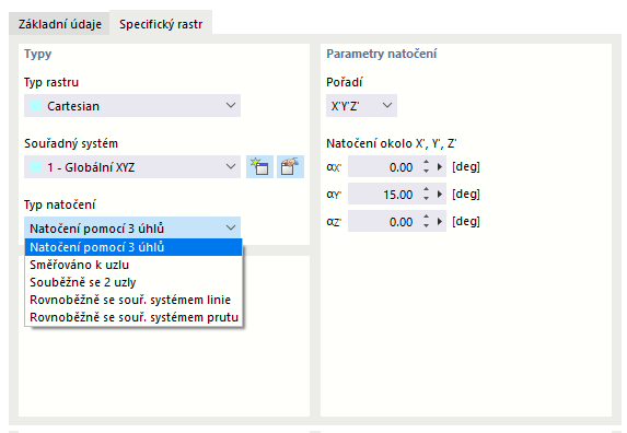 Specifické uspořádání rastru budovy