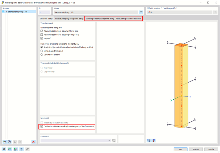 Vysvětlení úpravy vzpěrných délek při požární ochraně dřevěných konstrukcí.