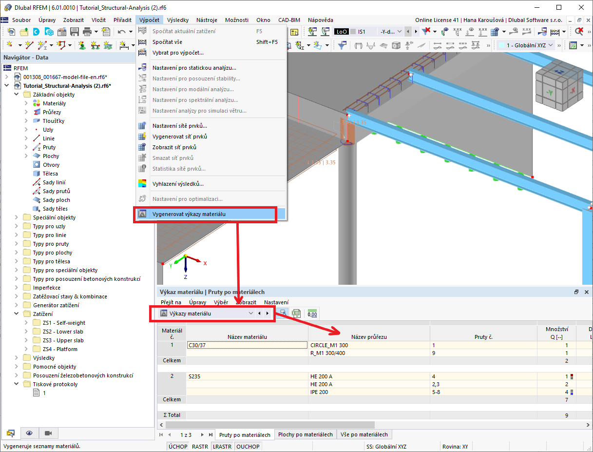 FAQ 005145 | Jak lze v programech RFEM 6 a RSTAB 9 generovat výkazy materiálu?