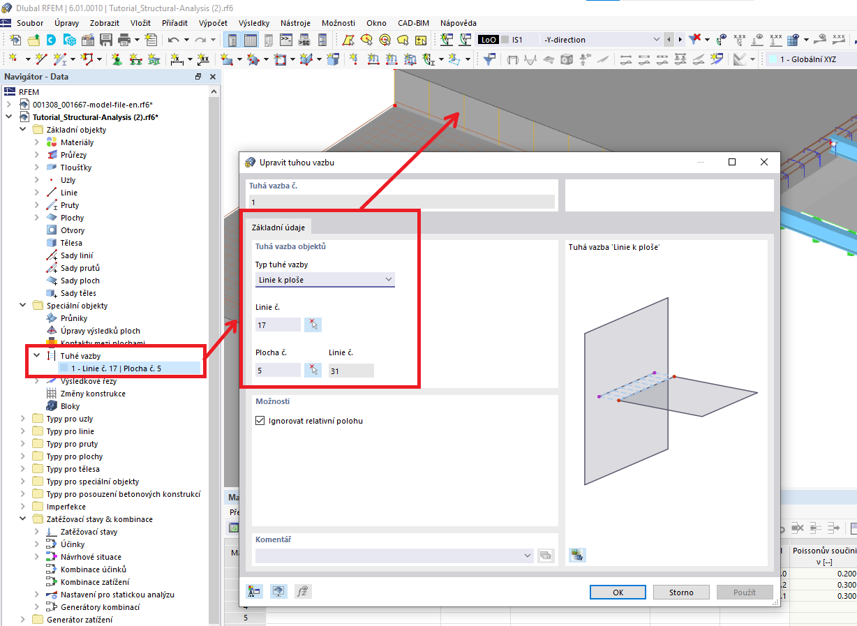 FAQ 005146 | Jak lze v programu RFEM 6 zadat tuhé spojení mezi dvěma plochami?