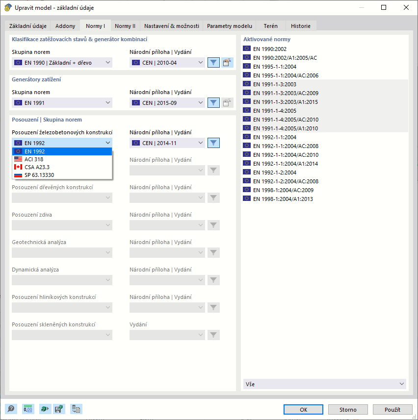 Vybrat normu pro posouzení betonu