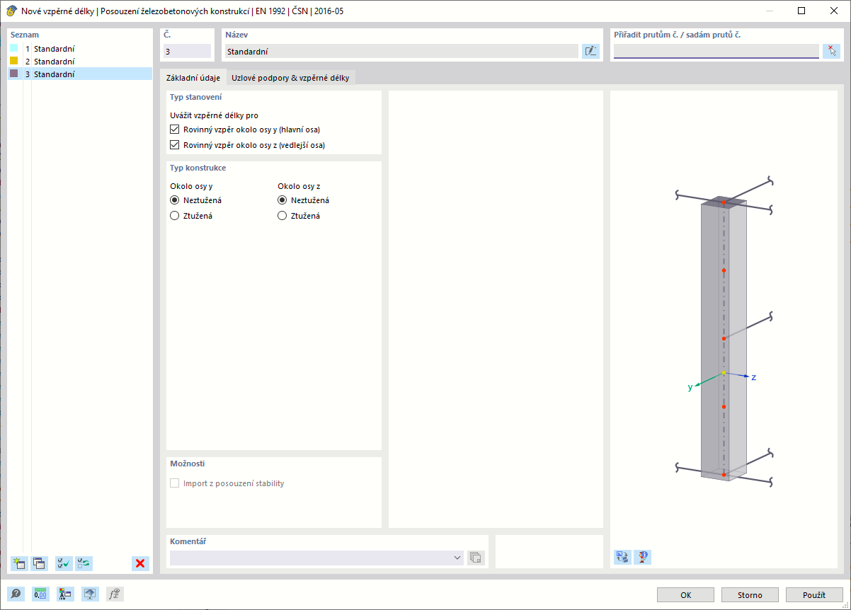 Dialog "Nové vzpěrné délky"