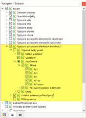Možnosti zobrazení typů pro posouzení dřevěných konstrukcí v navigátoru Zobrazit