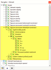 Možnosti zobrazení typů pro posouzení dřevěných konstrukcí v navigátoru Zobrazit