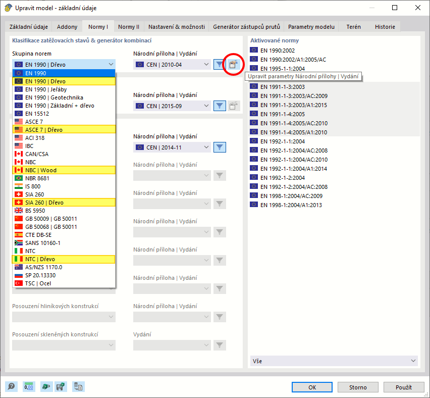 Norma pro 'Klasifikaci zatěžovacích stavů a generátor kombinací'
