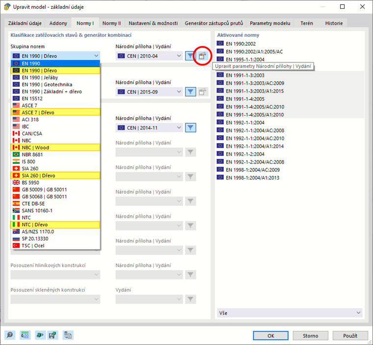 Norma pro 'Klasifikaci zatěžovacích stavů a generátor kombinací'