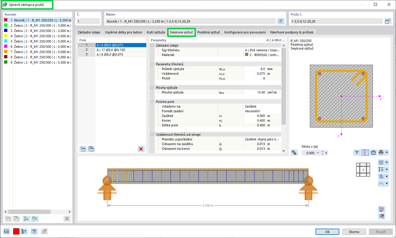 Přiřazení smykové výztuže