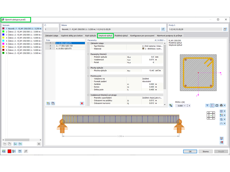 Přiřazení smykové výztuže