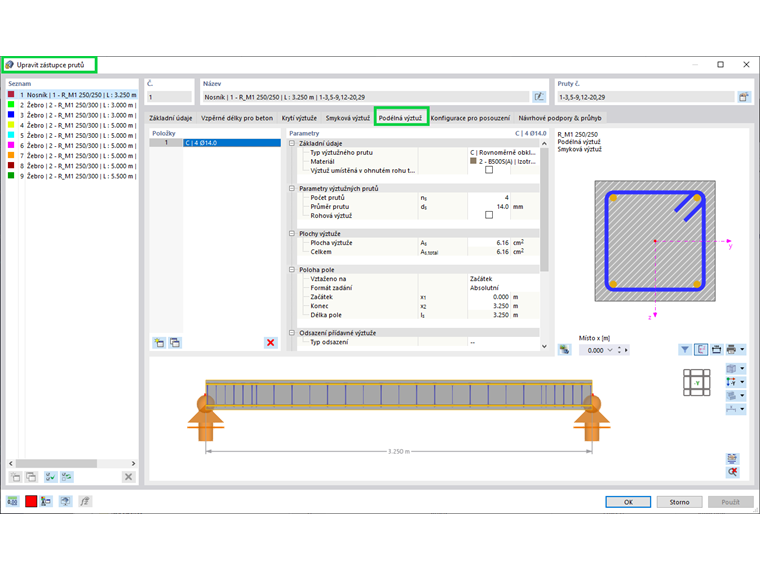 Přiřazení podélné výztuže